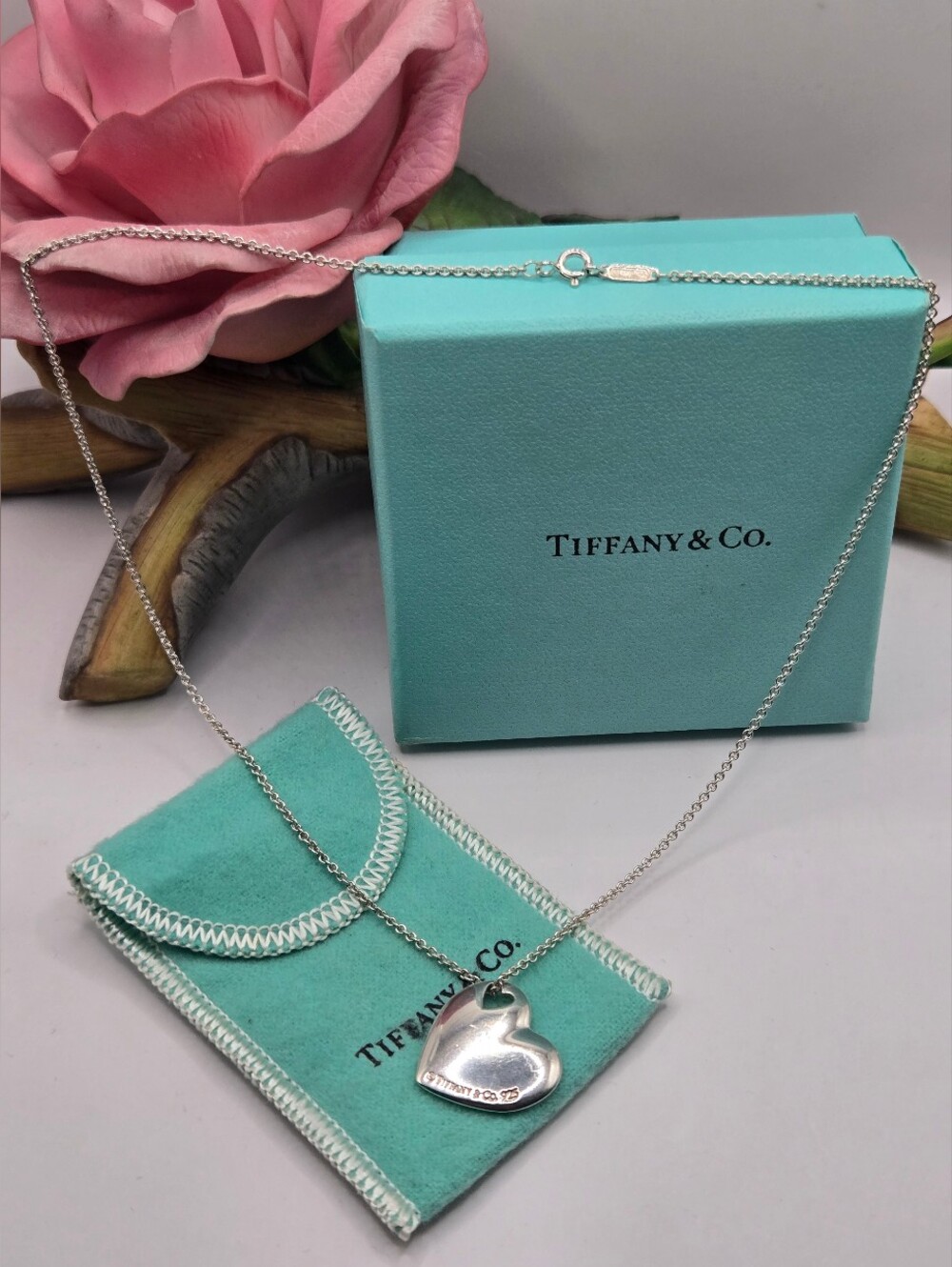 Tiffany & Co. Silver Heart Pendant with Blue Pouch